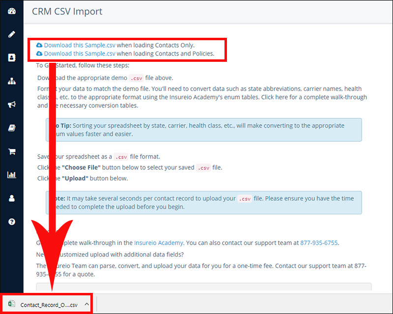 CSV Import: Download a Sample, Step 4