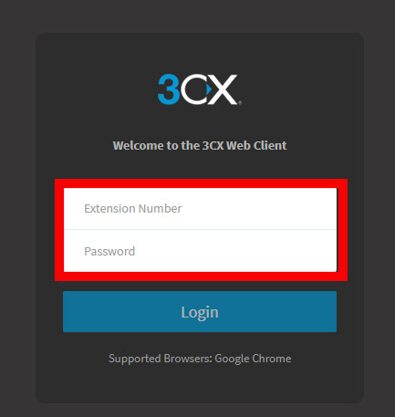 Screenshot of the 3CX login page