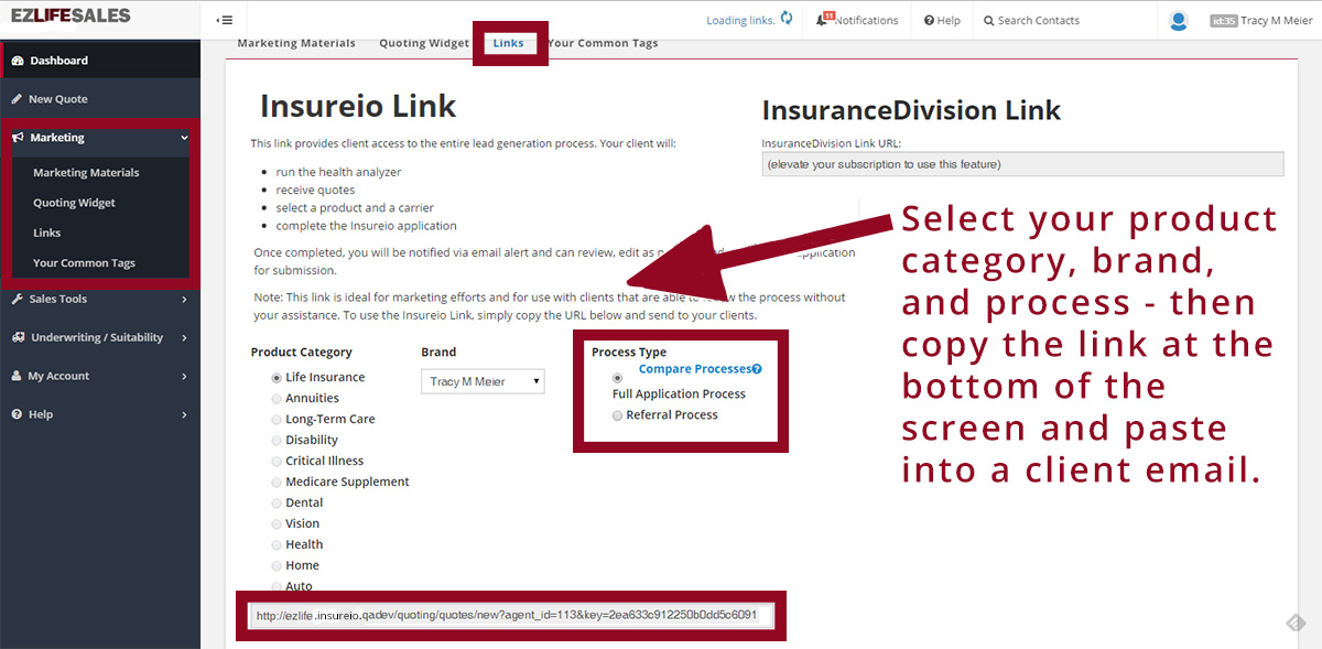 EZLife powered by Insureio: Marketing Links