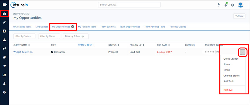Click the dropdown menu to access common functions, like email or click-to-call Click the dropdown menu to access common functions, like email or click-to-call