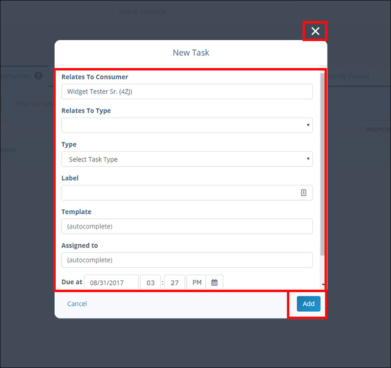 Add a new task using the dashboard dropdown menu Add a new task using the dashboard dropdown menu