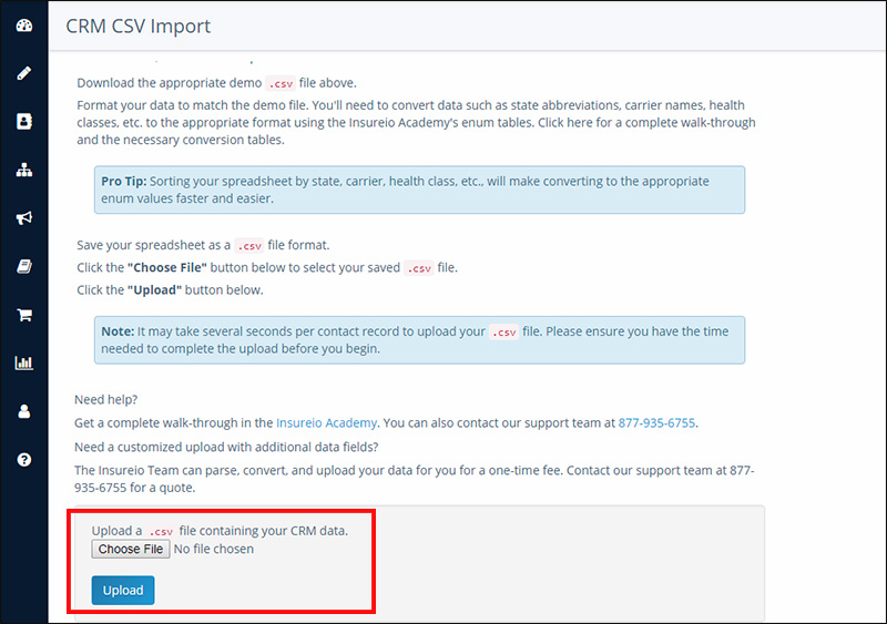 CSV Import: Choose File to Upload CSV Import: Choose File to Upload
