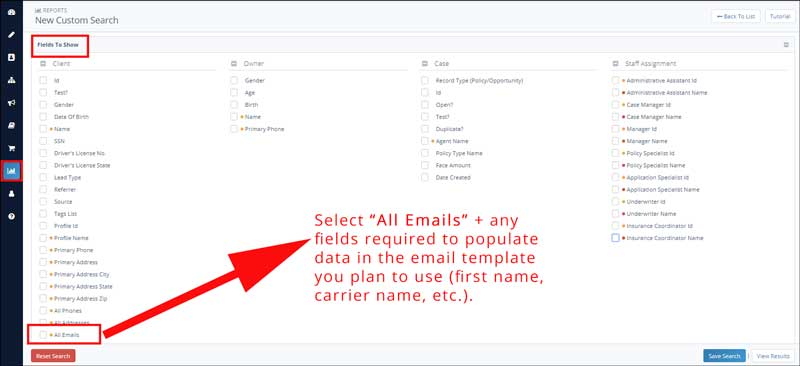 Marketing Blast Email: Report Criteria to Show