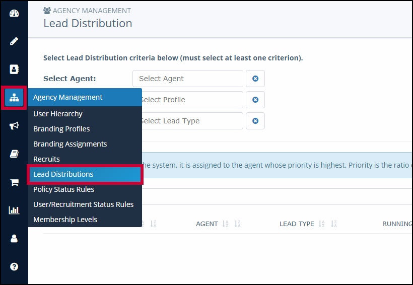 Lead Distribution: Main Screen