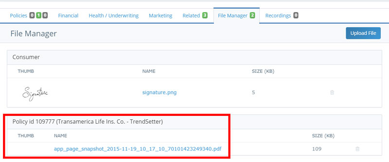 Client record overview: file manager