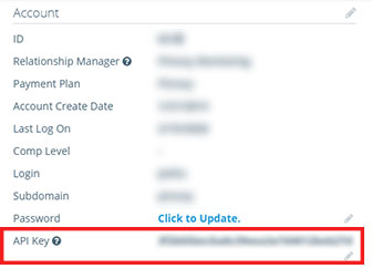 A screenshot of the My Account section showing the location of the API Key, in the right-hand Account column.