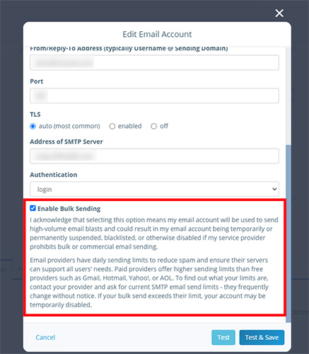 Email Configuration: Enable Bulk Sending