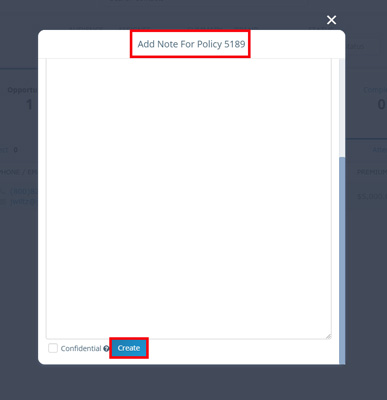 Screenshot of the modal window for adding a policy note