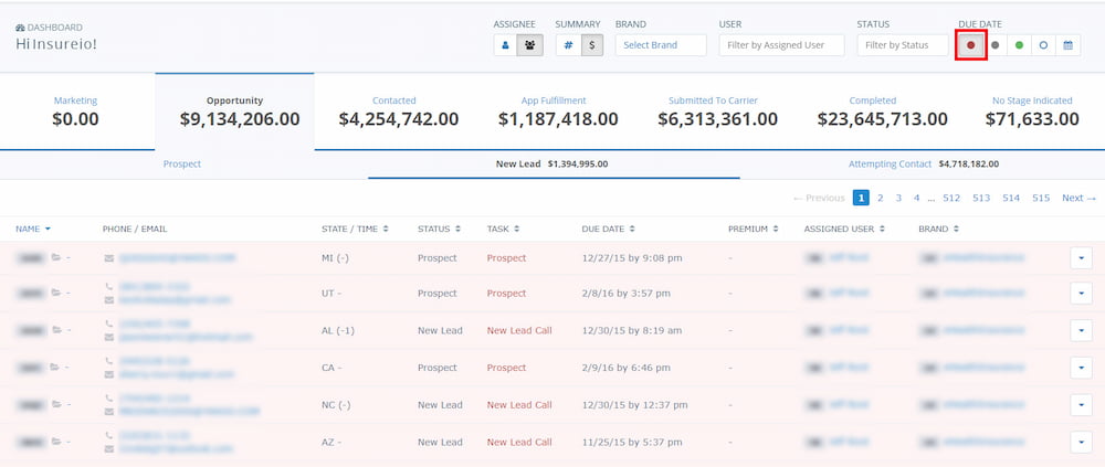 Insureio dashboard screenshot showing the Recently Viewed menu item