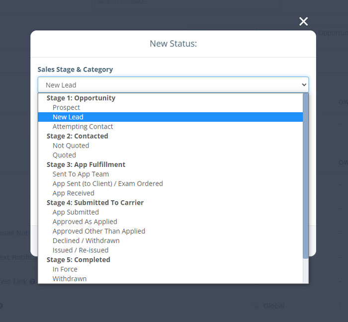 Agency Management: New Policy Status Rule - Select Category